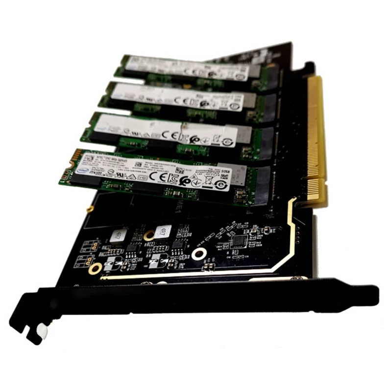 PCI Express 4.0 x16 to 4 Port M.2 NVME SSD Adapter Raid Card VROC Riser Card Support 2230 2242 2260 2280 M.2 NVME SSD
