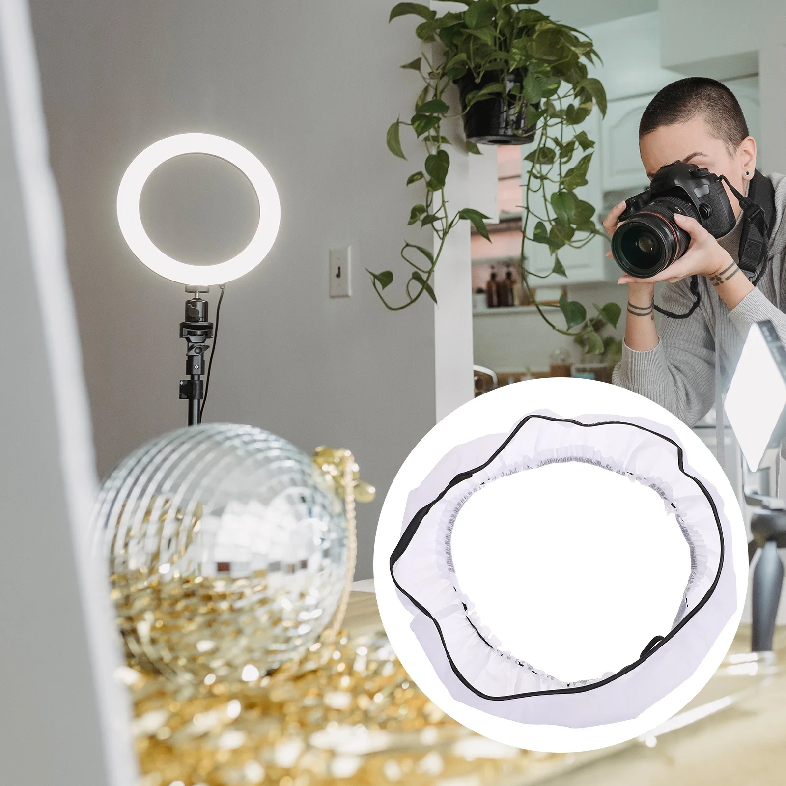 14 Inch Ring Light Diffuser Cover Foldable For 75W 600W Equivalent Photography Video Portrait Lighting Nylon Flash