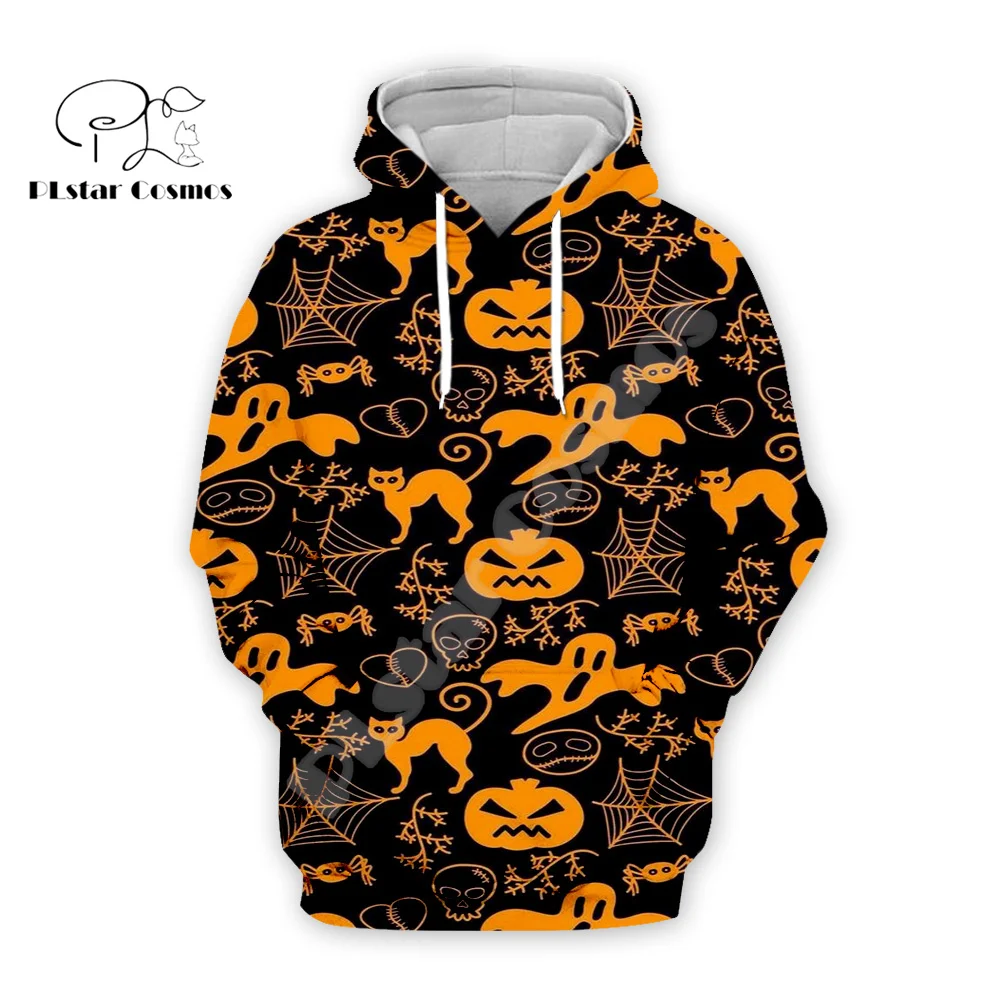 Halloween Pumpkin Skull Ghost Tattoo Retro Colorful Tracksuit Harajuku Pullover 3DPrint Streetwear Casual Jacket Funny Hoodies D
