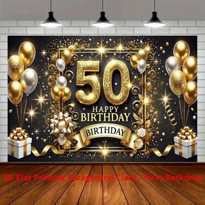 Polyester-Banner für die 50. Geburtstagsfeier, in Gold und Schwarz, geeignet für Geburtstagsfeiern und Familienfeiern