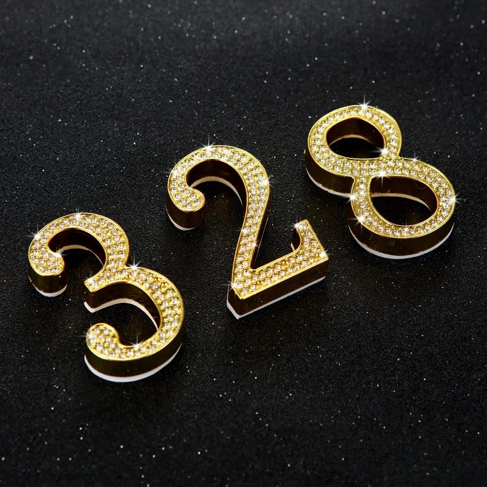 1PCS Metal House Number with Imitation Diamond Self-Adhesive Door Numbers for Apartment Hotel Home Mail Box Label Outddoor #0-9