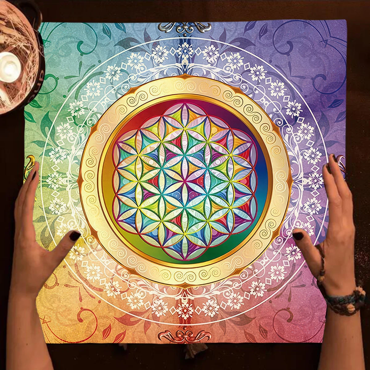 Mandala Flower of Life Altar Cloth Tarot Table Cloth Colorful  Tarot Table Cover For Witchcraft Astrology Oracle Card Readings 3