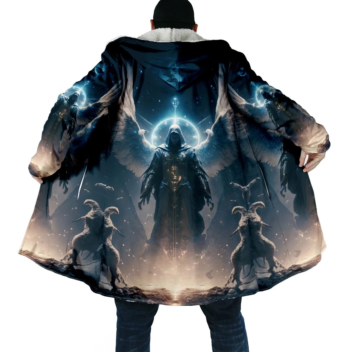 Winter Fashion Men's cloak God Jesus Pattern 3D All Over Printed Thick Fleece Hooded Cloak Unisex Casual Warm Cape Coat DP66