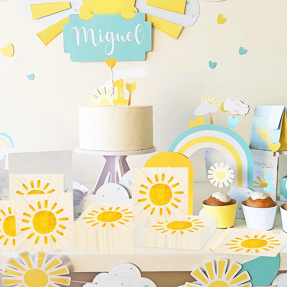 Sonne Geburtstagsdekorationen Geschirr Teller Servietten Tassen Banner Boho Sonne Party Kinder Erste Reise um die Sonne Babypartyzubehör – Detail 16