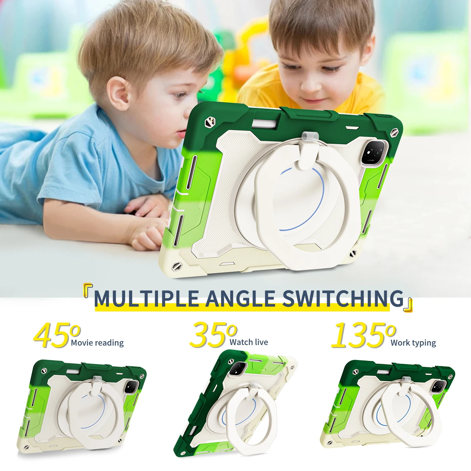 Heavy Duty Shockproof Armor Stand Case with Rotating Handle Grip