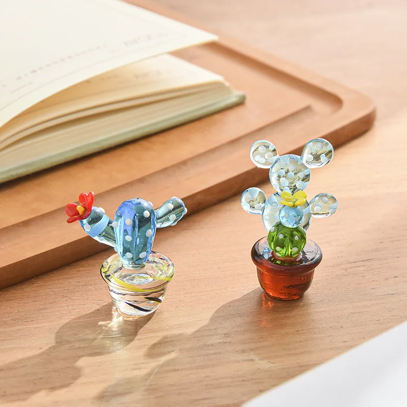 4pcs Handmade Glass Cactus Figurines Ornaments Mini Miniature Vehicle  Ornament