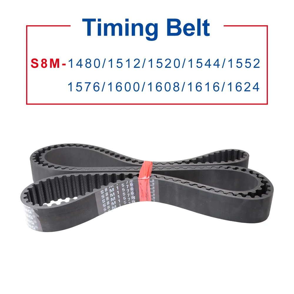 1 Piece Timing Belt S8M-1480/1512/1520/1544/1552/1576/1600/1608/1616/1624 Circular Arc Tooth Rubber Belt Width 20/25/30/40mm