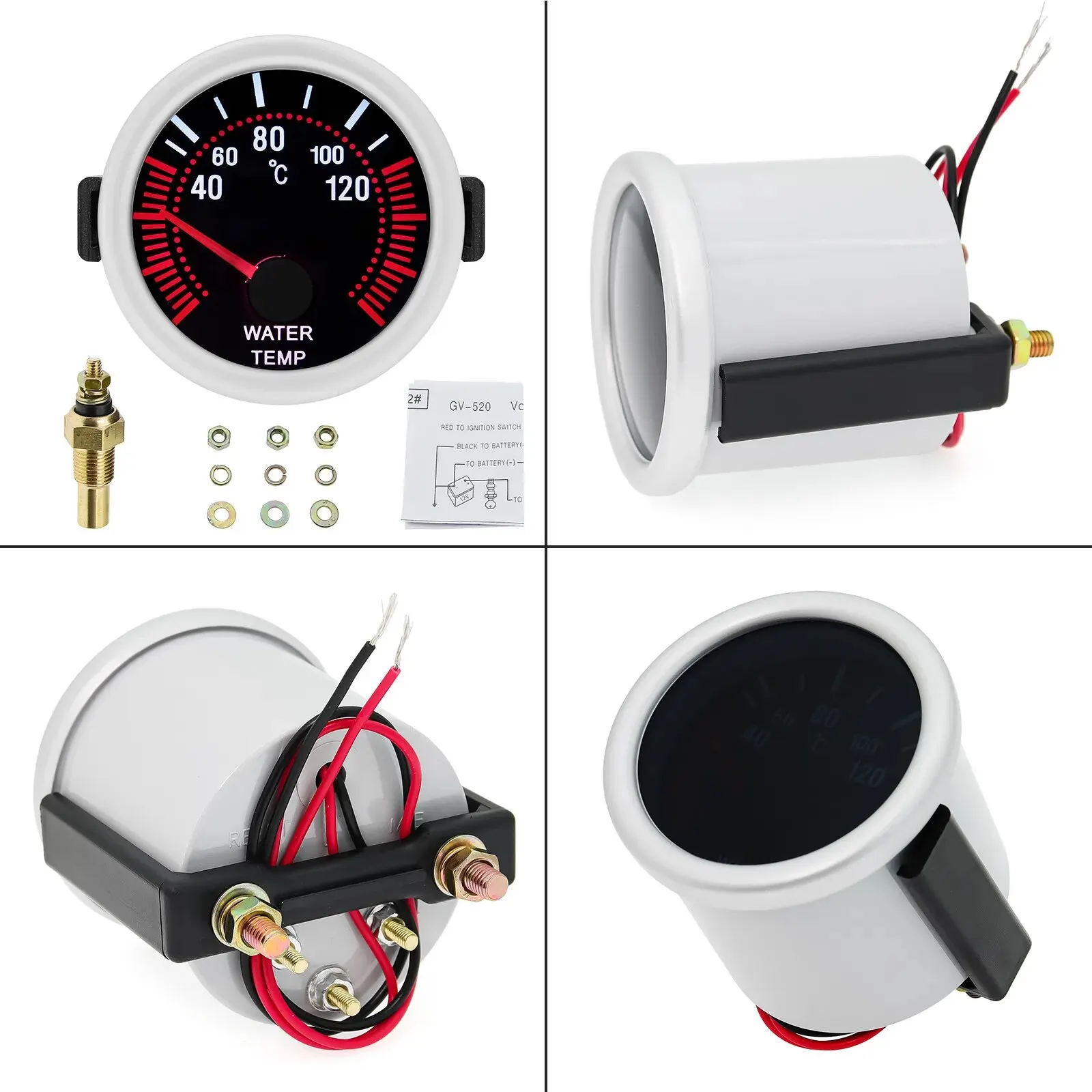 AD 52mm Universal Smoke Len Tachometer RPM for 12V Gasoline Car Turbo Boost Gauge 2 Bar PSI Water Temp Meter Oil Pressure Gauge