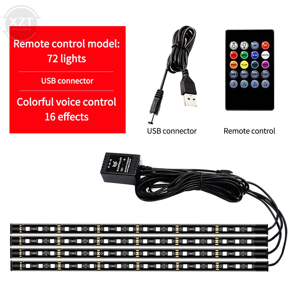 

Car Interior Ambient Light Neon LED Strip Foot Light with Wireless Remote Music Control Auto RGB Atmosphere Decorative Lamp