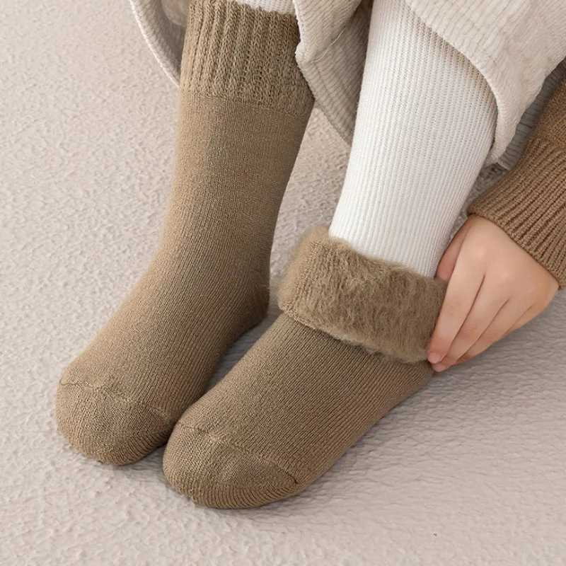 Winter Warm Thick Wool Baby Kids Soft Cotton Socks for Boys Girls Simple Solid Color Plush Children Thermal Knee High Socks