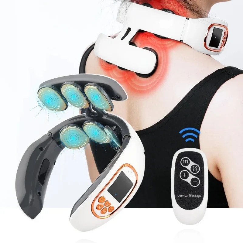 

6 Heads Smart Electric Neck and Back Pulse Massager TENS Wireless Heat Cervical Vertebra Relax Pain Kneading Massage Machine