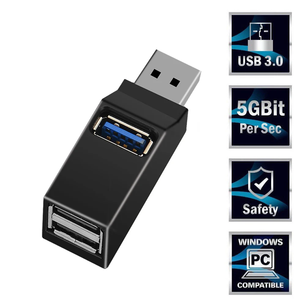USB 3.0 허브 5Gbps 고속 데이터 전송 3 포트 USB 분배기, 컴퓨터 노트북 도킹 스테이션 어댑터 PC 액세서리