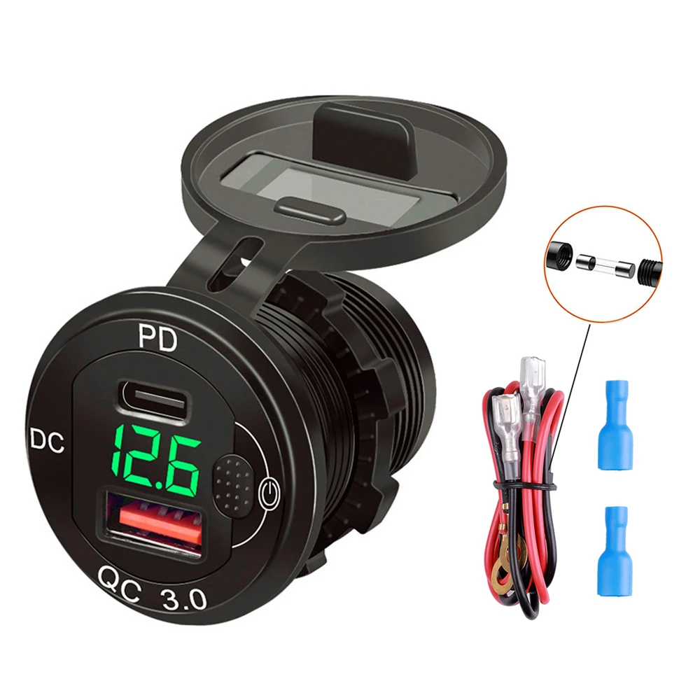 bladzijde schieten Ontleden 48W QC3.0 + Pd Dual Usb Lader Snel Opladen Led Voltmeter Schakelaar Auto  Sigarettenaansteker Voor Motorfiets Truck suv Boot| | - AliExpress