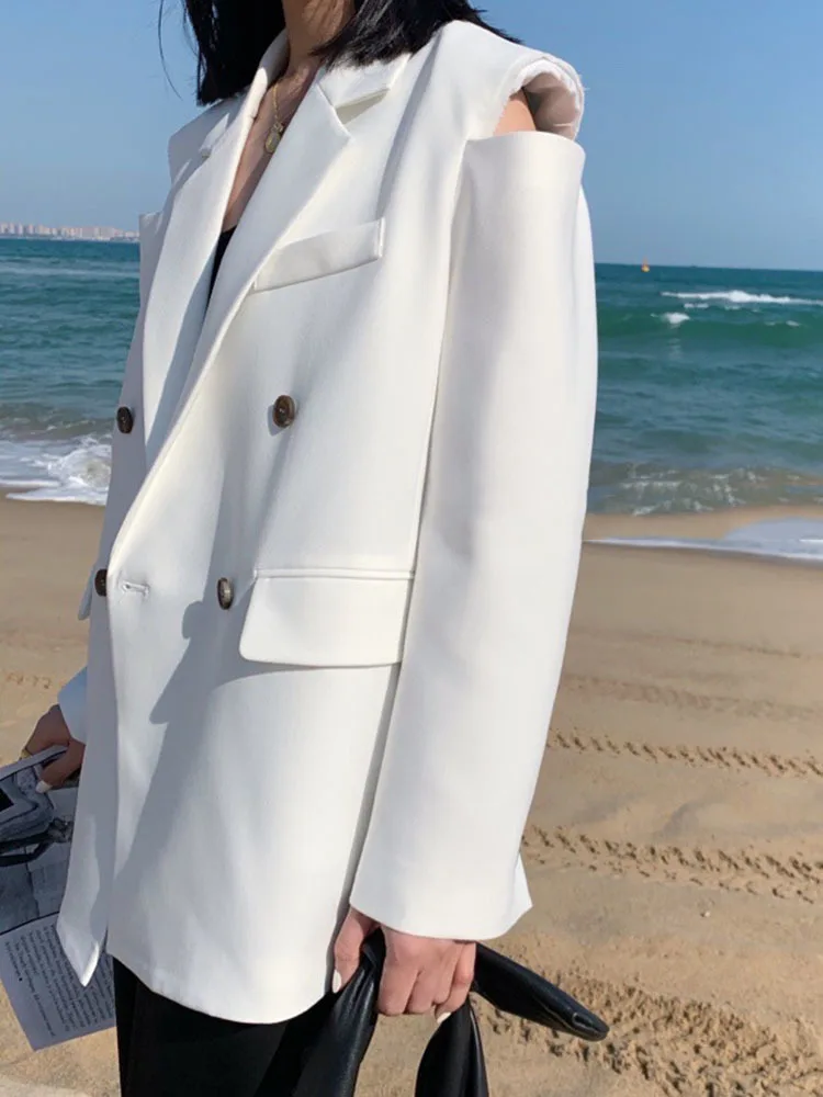 BZVW Niche Designer Shoulder Burr Cut Out Blazer For Women 2024 Spring Autumn New Trend Loose Versatile Blazers Jacket 25X3772