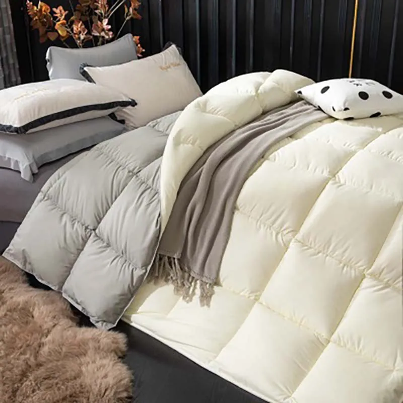 

White Goose Down Quilted Comforter Solid Thicken Winter Quilt King Queen Twin Full for Duvets Bedspread on The Bed Blanket Plaid