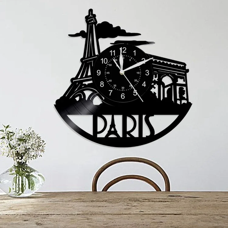 

Paris City Wall Art Wall Clock London City View Vinyl Record Clock Big Ben Custom European Scenic Tourism Gift Clock