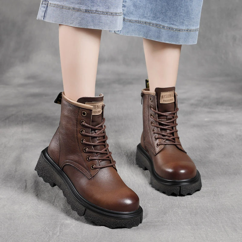 Clearance New Square Heel Letters Dr. Martens First Layer Cowhide Casual  Side Zip Middle Tube Single - Women's Boots - AliExpress
