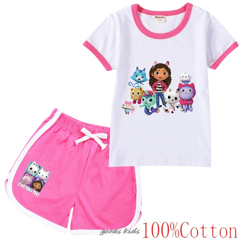 

Newest Gabby's Dollhouse Kids Summer Short Sleeve T-shirt and Shorts 2pcs Sets Toddler Girls Outfits Children Casual Sportsuit