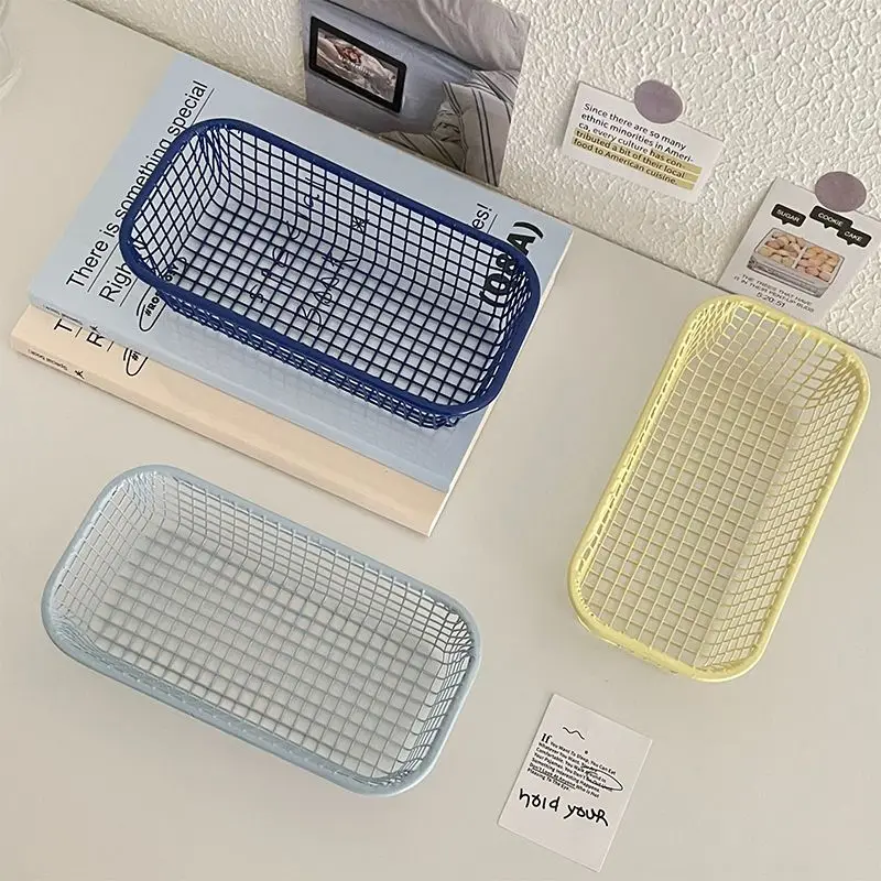 Metal Storage Basket Desktop Stationery Storage Sundries Organizer Makeup Brush Holder Container Functional Photocards Case pen holder,stationery organizer,photocard holder