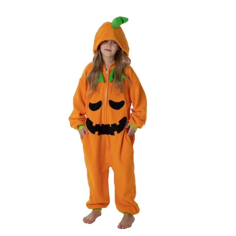 Kids Zipper Halloween Pumpkin Monster Onesie Pajamas Children Animal Whole Pijamas Cartoon Cosplay Girls Kigurumi Costume