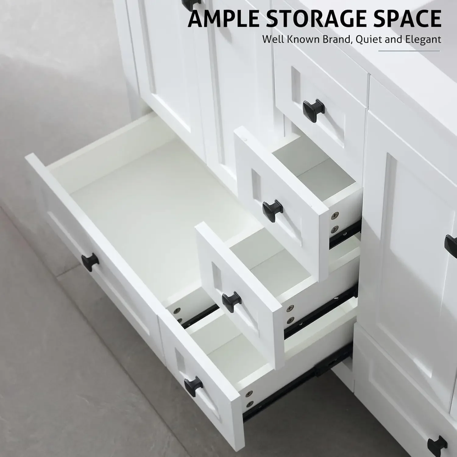 48" Bathroom Vanities Cabinet with Sink Combo Set, Undermount Double Resin Sink w/Thickened Wood, Matte Black Faucet, White 4