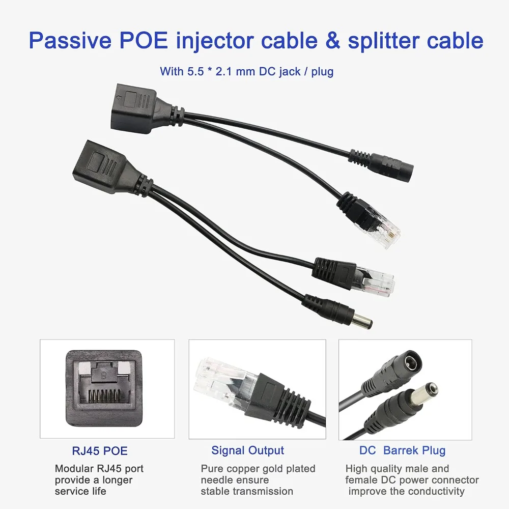 비디오 및 전원 어댑터가 포함된 1/2쌍 POE 분배기 POE 케이블 IP 카메라 익스텐더용 RJ45 12V 공급 모듈 인젝터