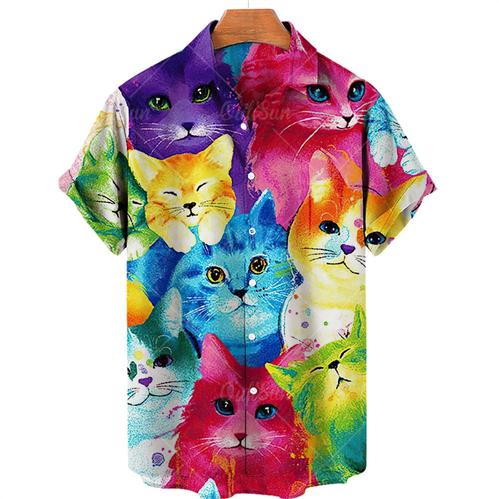 2023 men's shirt animal cat print shirt pattern T shirt fashion short sleeved Harajuku shirt