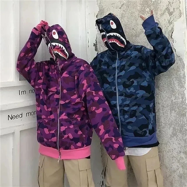 BapeS Shark Hoodie Fashion Hip Hop Camouflage Couple Sweatshirt Oversize  Zipper Hoodies Women Men Autumn Winter Hooded Jacket - AliExpress