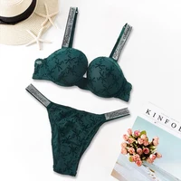 Ensemble de lingerie Victoria's Secret avec motif cœur, extensible et respirant, ensemble de sous-vêtements sexy en dentelle pour femme, bralette et culotte 3