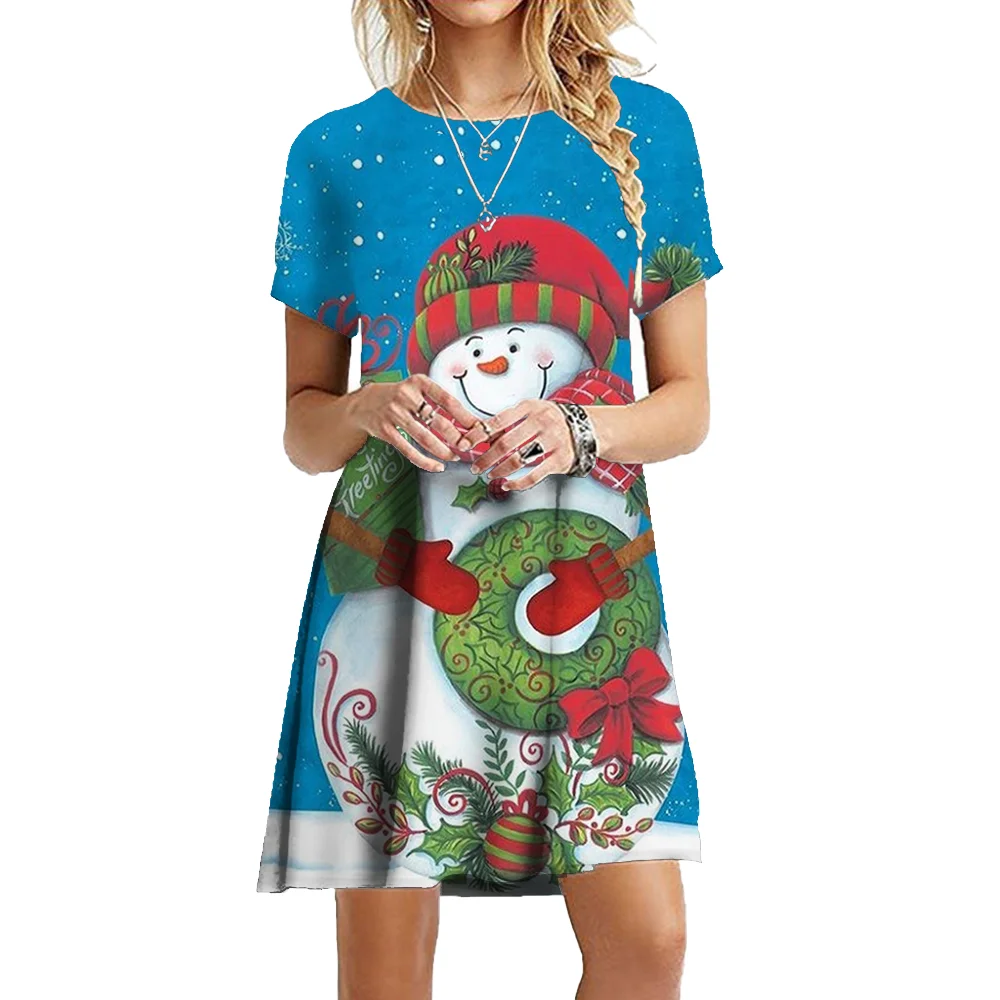 

Christmas Women Party Dress Snowman Print Holiday Sexy Dresses For Ladies Fashion Oversized Casual Beach Dresses Famale Clothes