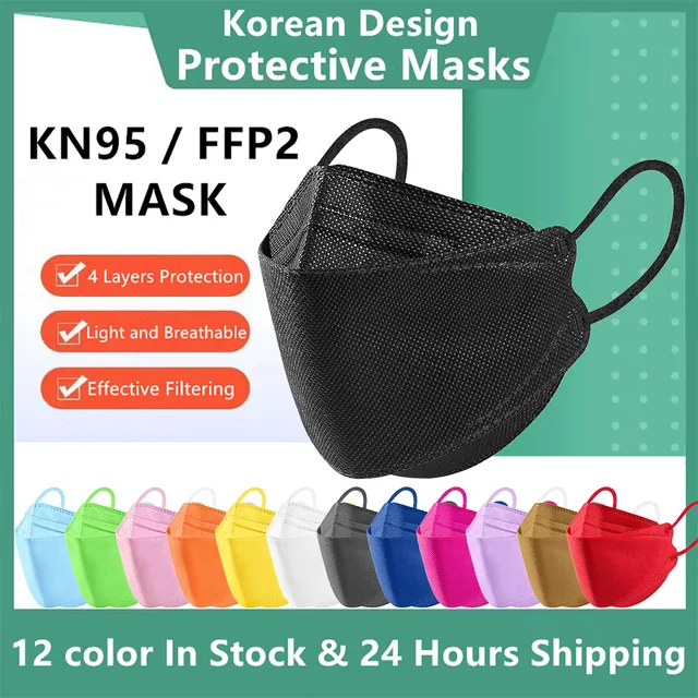10-100PCS mascarillas FFP2 Face Mask CE Approved FPP2 Disposable KN95 KF94 Facial Mouth Black Fish Masks FFP2MASK kf94mask 1