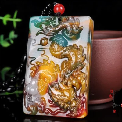 

Natural Colorful Jade Dragon Pendant Necklace Men Women Fine Jewelry Hand-carved Dragons Charms Necklaces Lucky Amulet Gifts