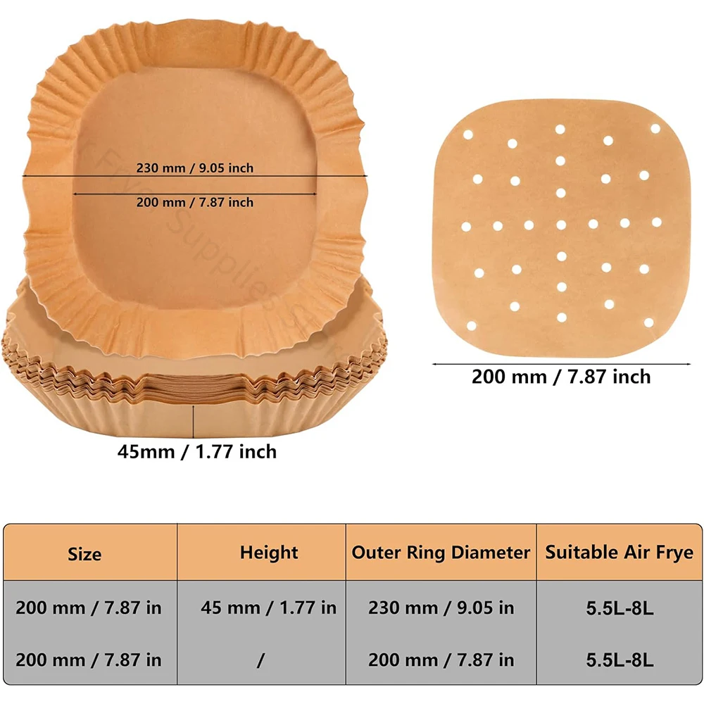 Air Fryer Disposable Paper 20cm Square Perforated Papers Non-Stick Parchment Baking Paper for Deep Fryers Air Fryer Accessories