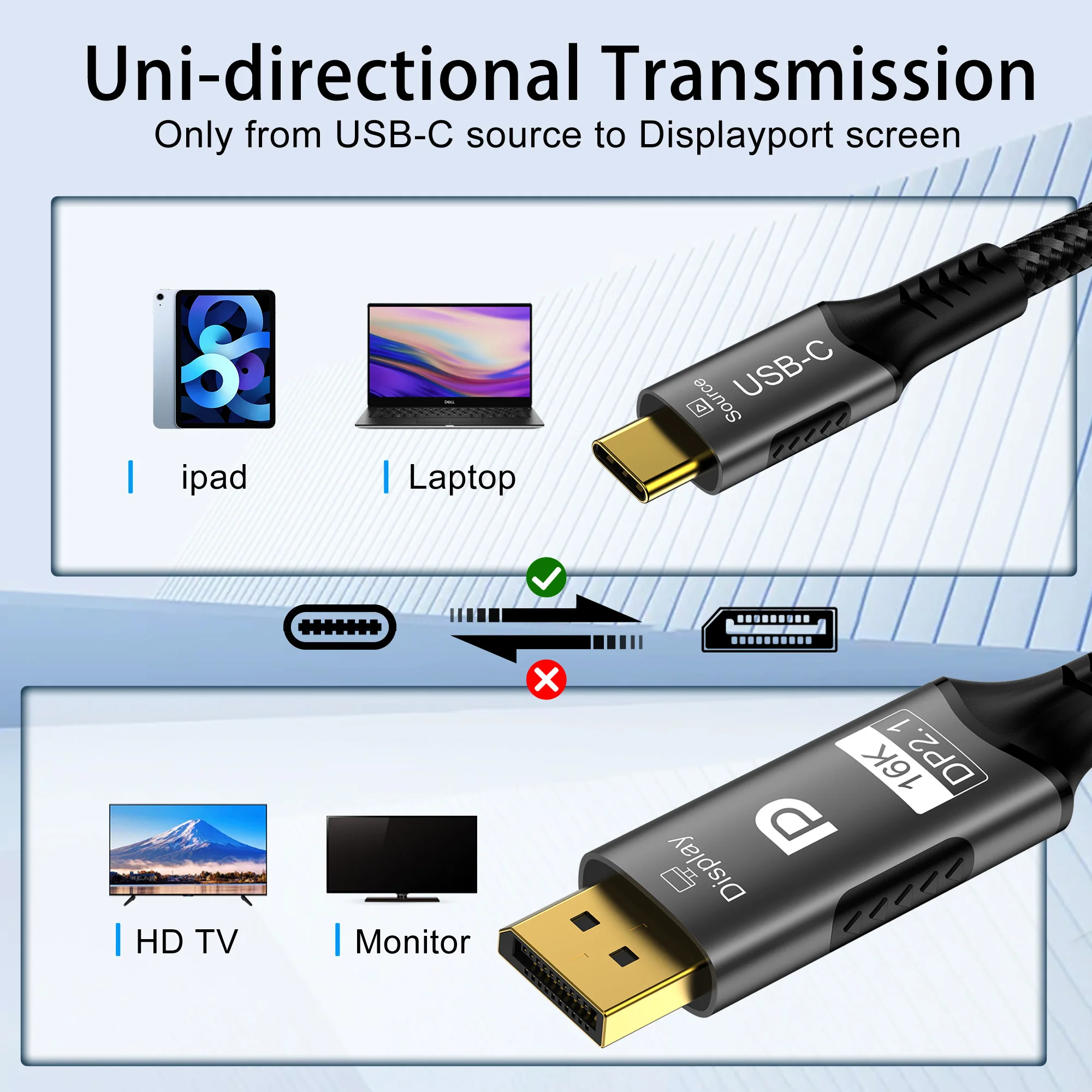 รูปสินค้า สาย Type-C ถึง DisplayPort 2.1 รองรับ 8K 60Hz และ 16K 30Hz