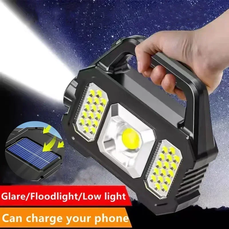 Solar Rechargeable Flashlight  Zoomable Waterproof  COB LED Torch Brightly Light Portable Powerful Lantern  for Camping
