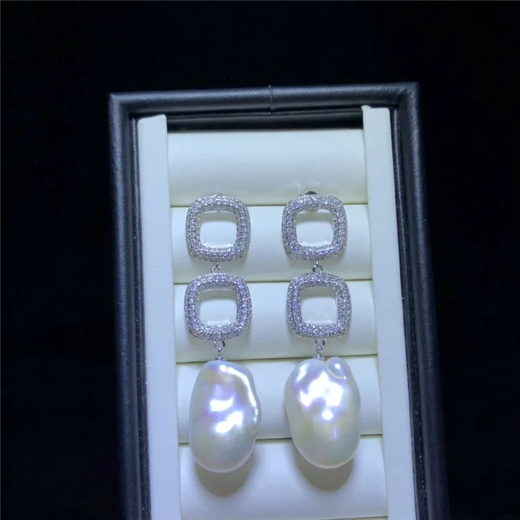 

freshwater pearl white reborn keshi baroque/round zircon hook earrings wholesale beads nature