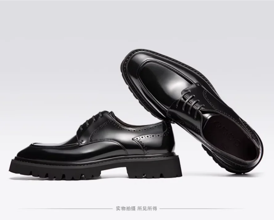 Scarpe in pelle da uomo, Uomo in pelle, scarpe da lavoro in pelle con suola spessa, traspiranti, scarpe da sposa da sposo - immagine 4