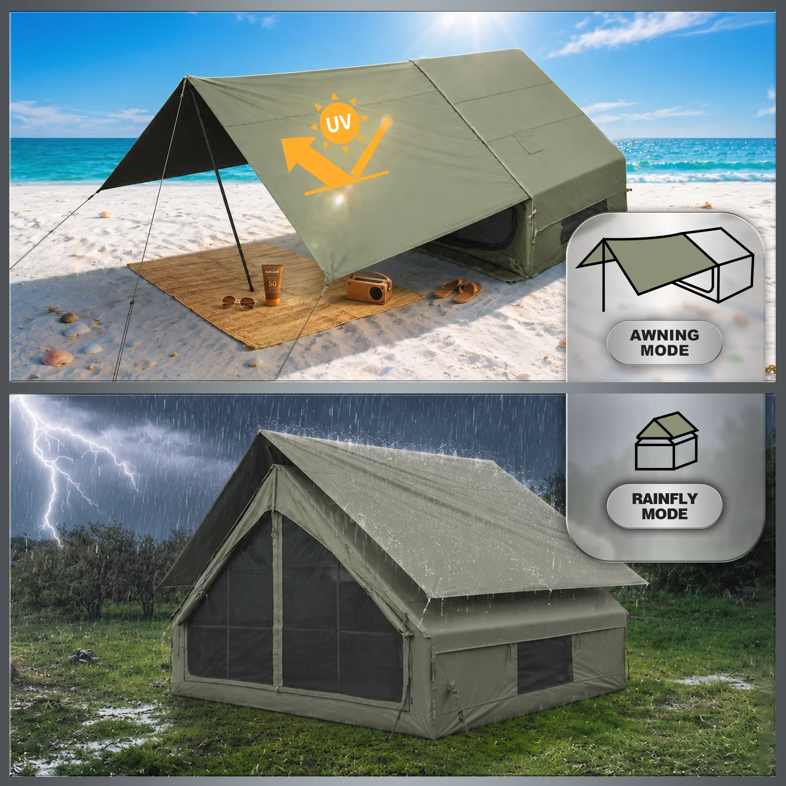 SENLEETO Inflatable Tent 420D Oxford 3-4 Person Portable Blow up Air Camping Tent with Canopy/Rain Fly, Stove Jack AC Vent for Outdoor Glamping image 5