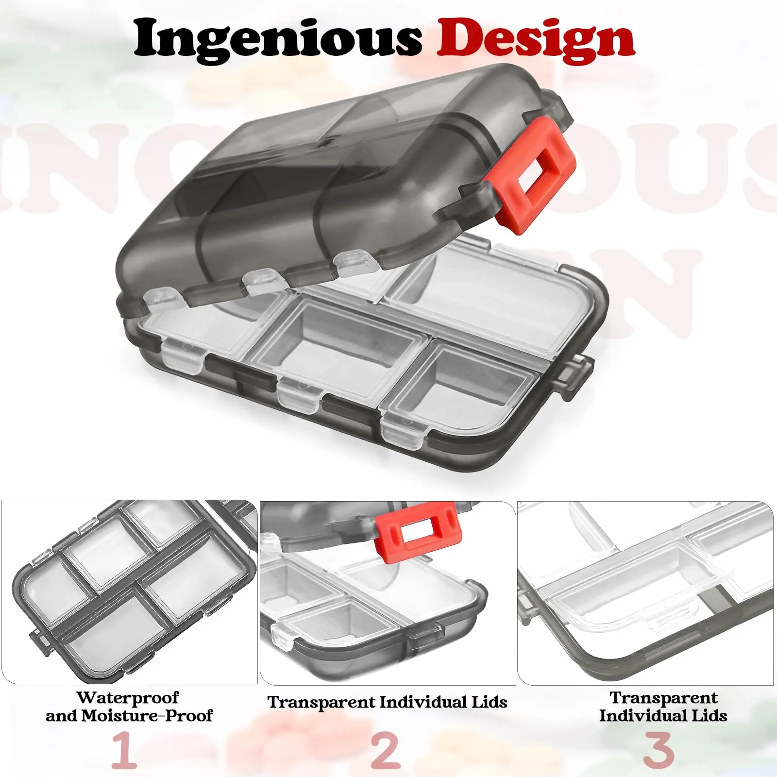 Oravel Pill Organizer 10 Compartments Pocket Pharmacy Portable Daily Medication Container Case for Travel Essentials Weekly