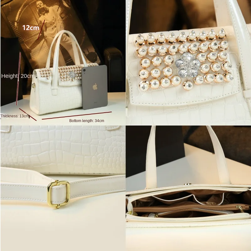 2024 new handbag, new diamond inlaid leather pillow, high-end and versatile middle-aged single shoulder crossbody bag for ladies