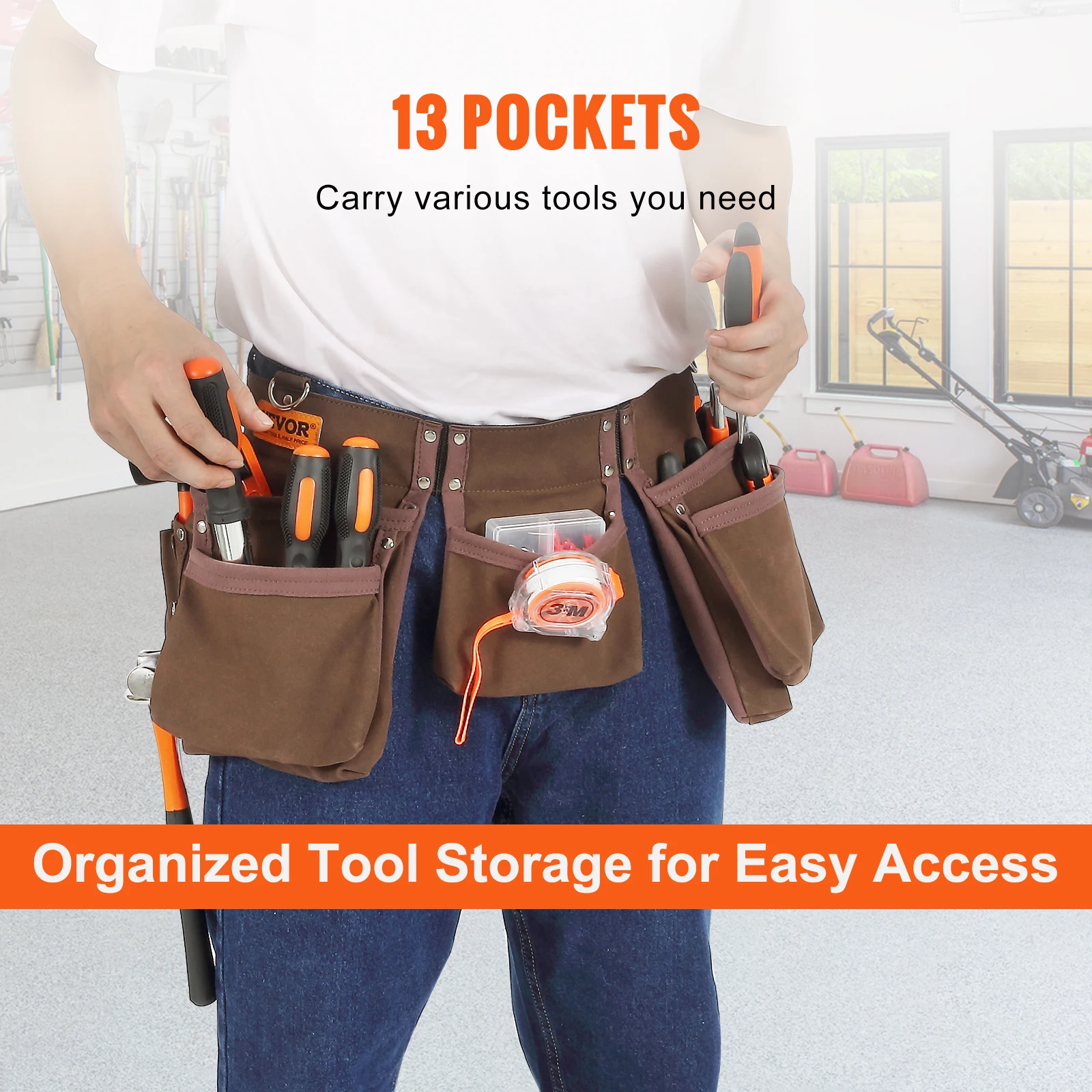 VEVOR 13 Pockets Tool Belt Waist Pouch with Dual Hammer Loops Tool Storge Bag for Wrenchs Screw Electrician Carpenter Repair 5