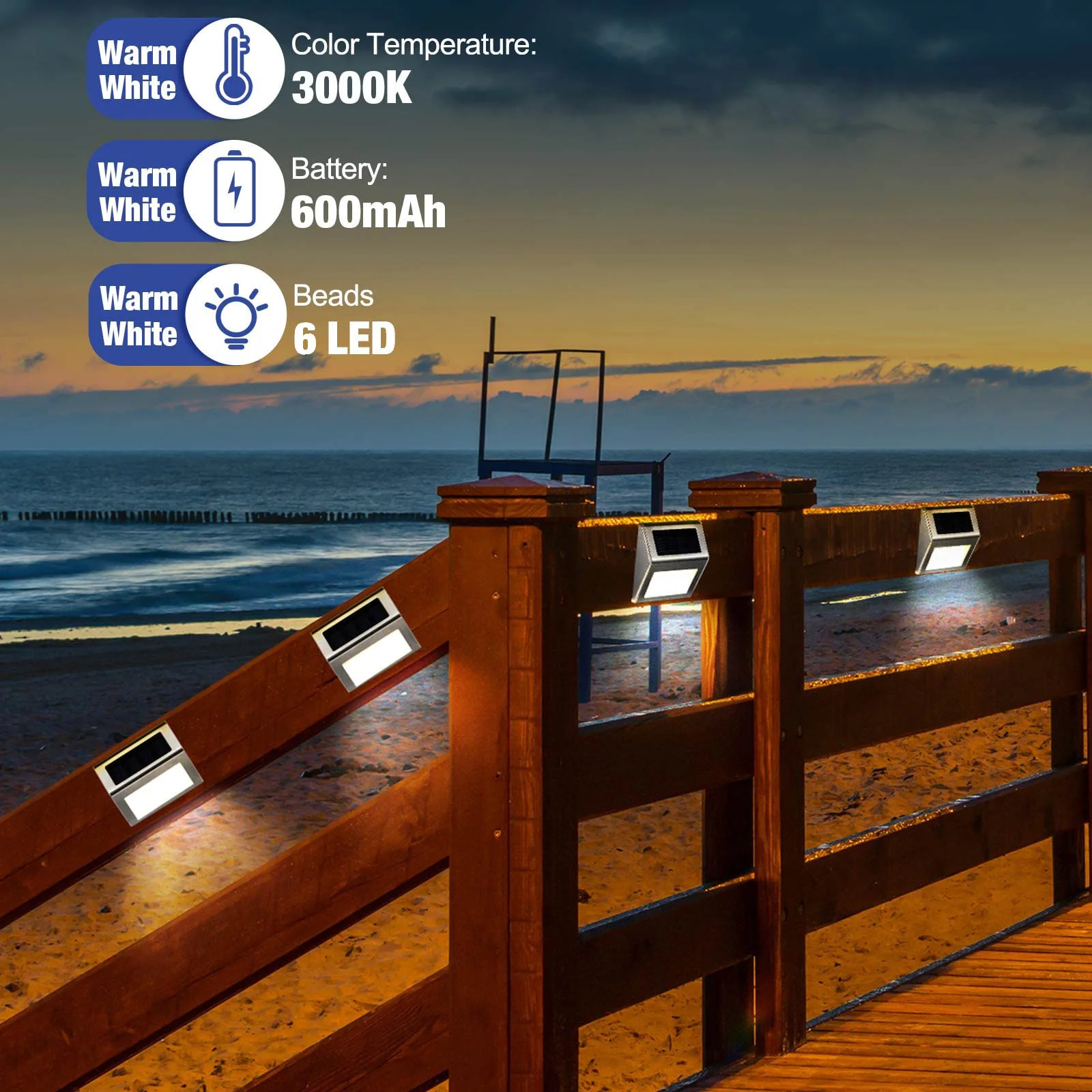 thumbnail image 2 of 4 Pcs Solar Deck LED Lights, Outdoor Waterproof Warm Solar Step Light Fence Lights - LIVINGbasics 2 of 14