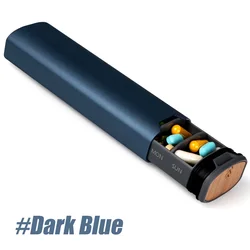 Stylish Aluminum & Wood Large Capacity Weekly Pill Organizer for Supplements & Medicine (Dark Blue)