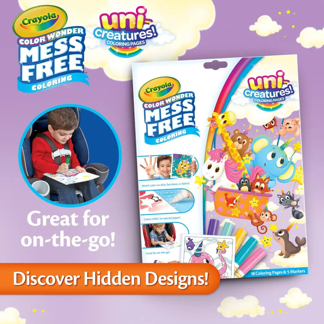 Crayola Color Wonder Unicreatures, 유니콘 엉망이 없는 색칠 페이지 및 마커, 어린이 선물, 3 세, 4 세, 5 세, 6 세
