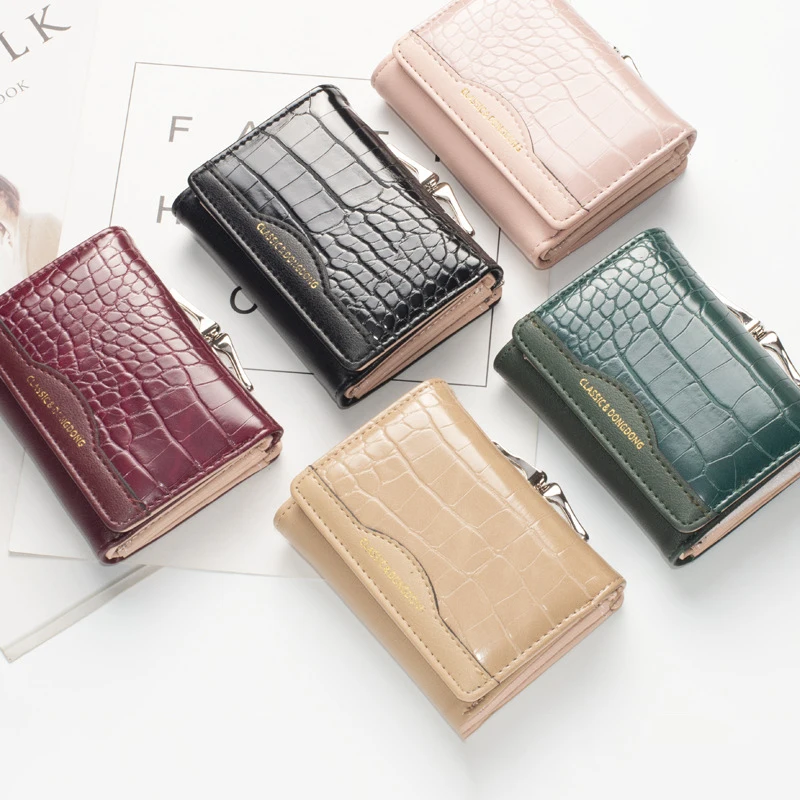 Leather Small Wallets Women Luxury Brand Design Splicing Short