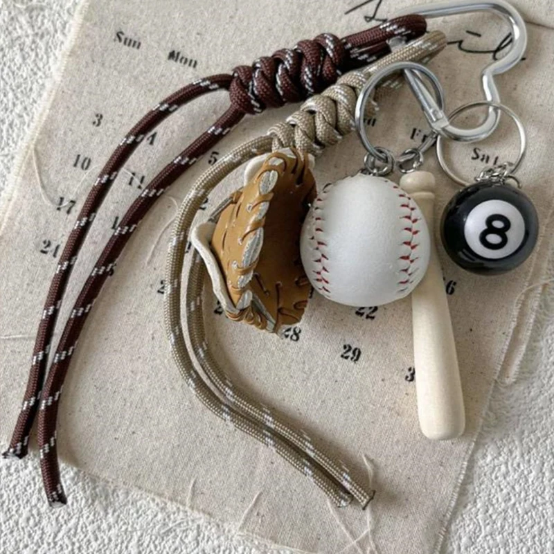 Ins DIY Original Designed Baseball Keychain Nylon Woven Rope Pendant Trendy Heart Mixed Bag Phone Decor Handmade Women Girl Gift