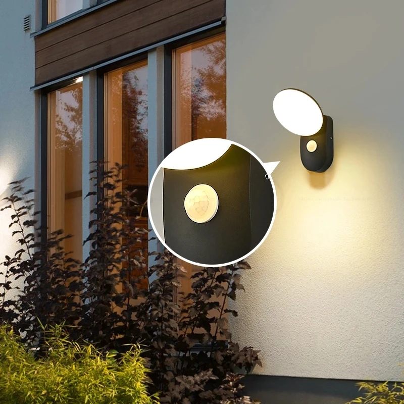 PIR 모션 센서 LED 야외 벽 램프, 12W IP65 방수 알루미늄 정원 베란다 조명, 복도 입구 스콘스 장식 조명