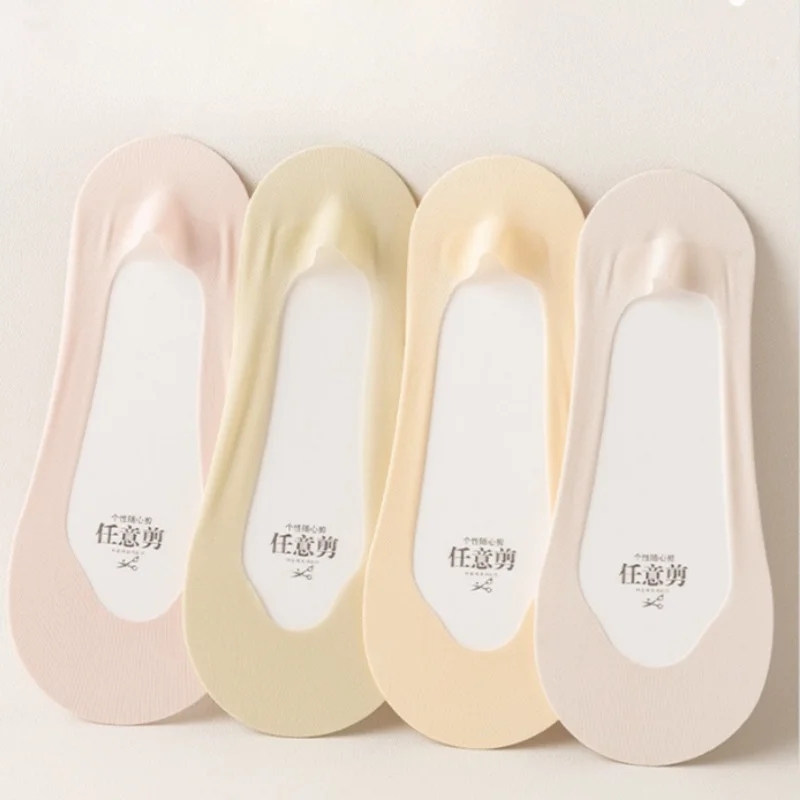 Ice Silk Socks 1/5 Pairs Women's No Show Anti-Slip Ultrathin for Heels Flats Slippers Non-Slip Heel Breathable