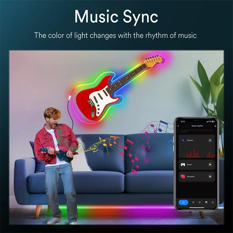 Description Picture 6 of itemTUYA Neon LED Strip Lights 5V Neon Rope Light 1M/2M/3M 84LEDs/M with Music Sync RGBIC Dreamcolor Chasing Strip Tape Lighting