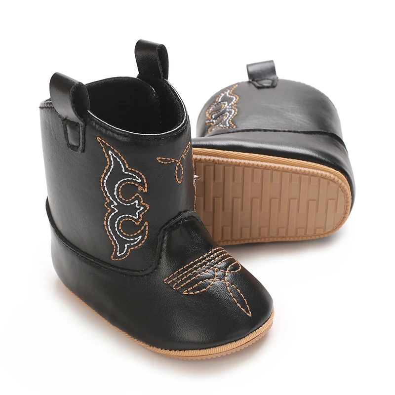 Baby Shoes Baby Boots Leather Western Boots Cowboy Bootie Soft Sole Non-Slip Crib Shoes For Baby Infant Toddler Girls Boys Newborn